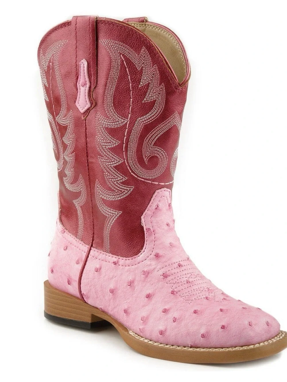 ROPER TODDLER PINK OSTRICH PRINT WITH DARK PINK SQUARE TOE COWBOY BOOTS